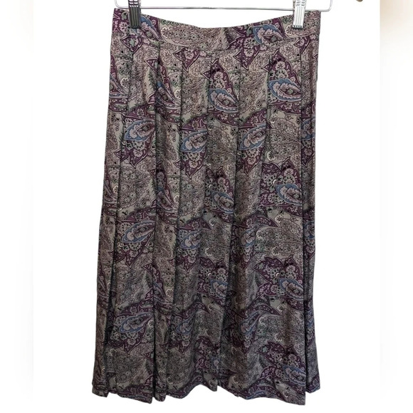 Vintage New Attitude 80s Fashion Paisley Print Kick Pleat A-line Skirt Size 12 - Picture 2 of 8